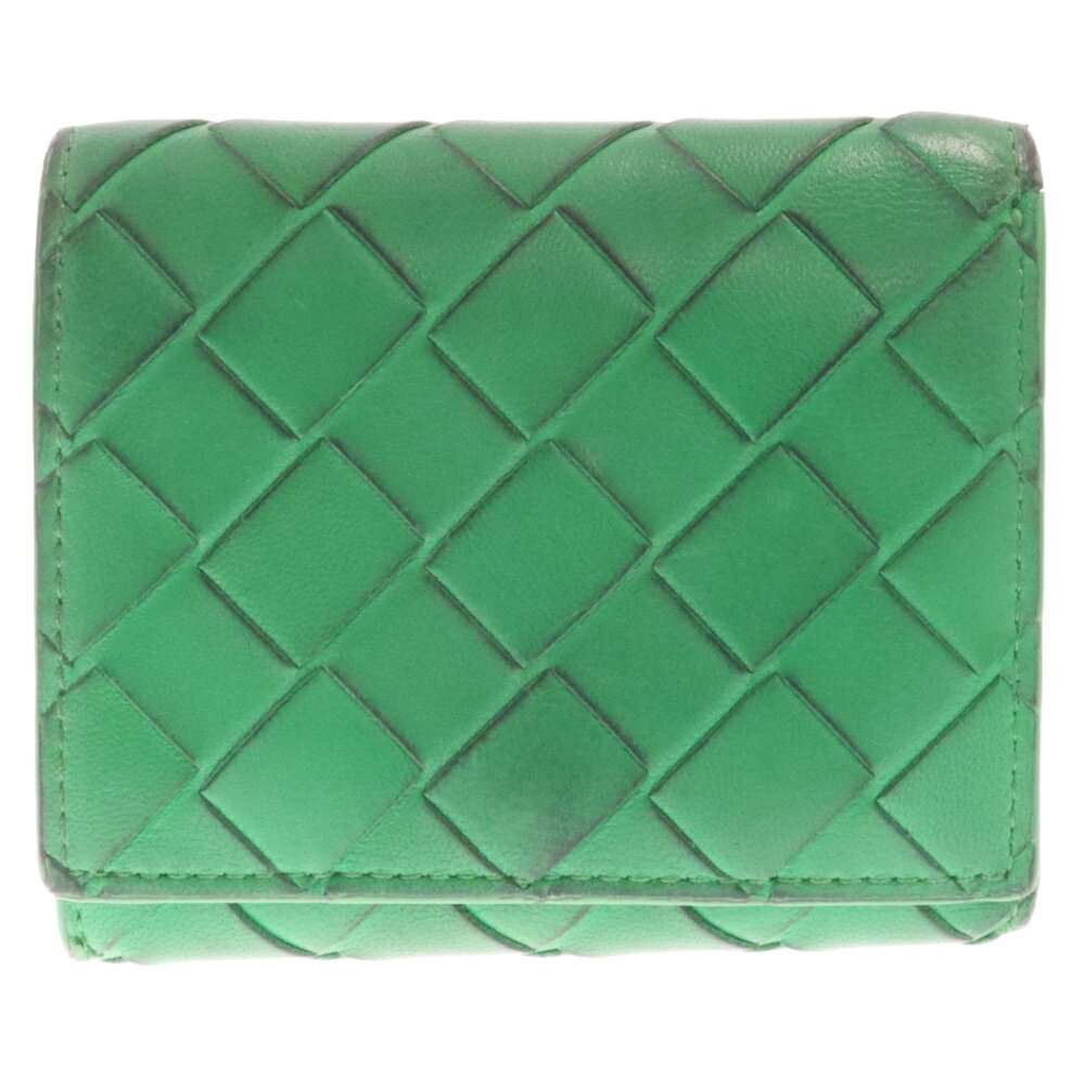 BOTTEGA VENETA(ボッテガヴェネタ) イントレチャート パラキート スモールコンパクトウォレット 三つ折り財布 667134VCPP2 グリーン【中古】【程度B】【カラーグリーン】【取扱店舗新宿】
