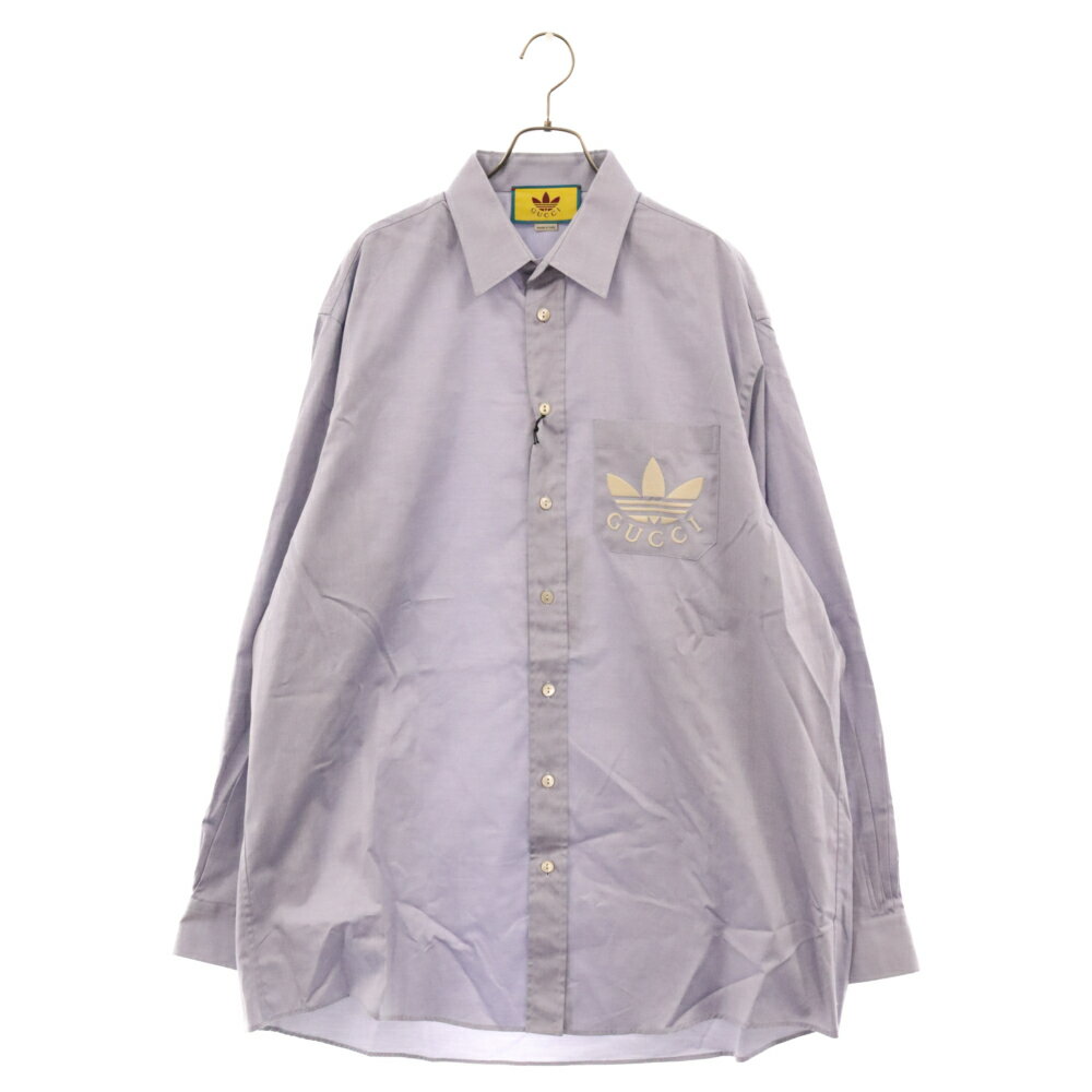 GUCCI(グッチ) サイズ:52 23SS×adidas Oxford Cotton L/S Shirt 691521 ZAJPP アディダス ロゴ刺繍オックスフォード長袖シャツ ライトブルー【新古品/中古】【程度S】【カラーブルー】【取扱店舗BRING心斎橋店】