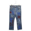 CHROME HEARTS(クロムハーツ) サイズ:34 STENCIL DENIM ステンシル ペイントデザインクロスパッチ付きデニムパンツ 34【中古】【程度A】【カラーブルー】【取扱店舗OneStyle新宿店】