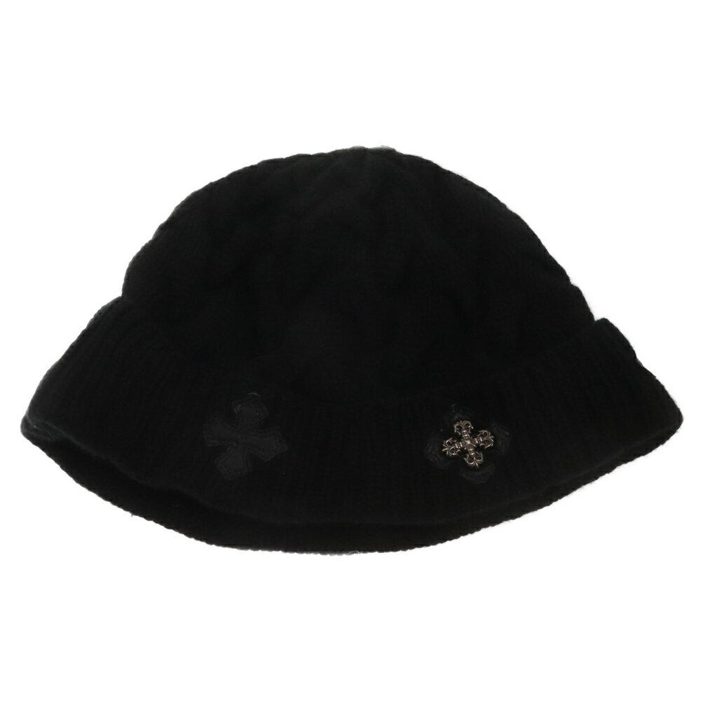 CHROME HEARTS(クロムハーツ) FILIGREE PLS LEATHER PATCH BEANIE CASHフィリグリープラスレザーパッチカシミアビーニー【中古】【程度B】【カラーブラック】【取扱店舗OneStyle新宿店】