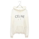 CELINE(セリーヌ) サイズ:S 22AW Loose Celine Hoodie In Cotton Mesh コットンメッシュフーディ ロゴプリント プルオーバーパーカー ホワイト 2Y570950P【中古】【程度B】【カラーホワイト】【取扱店舗新宿】