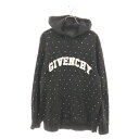 GIVENCHY(ジバンシィ) サイズ:XL Logo Strass Hoodie BMJ0HB3YEK ロゴストラスフーディー フロントロゴ ライトストーン プルオーバー パーカー ブラック【中古】【程度A】【カラーブラック】【取扱店舗名古屋】