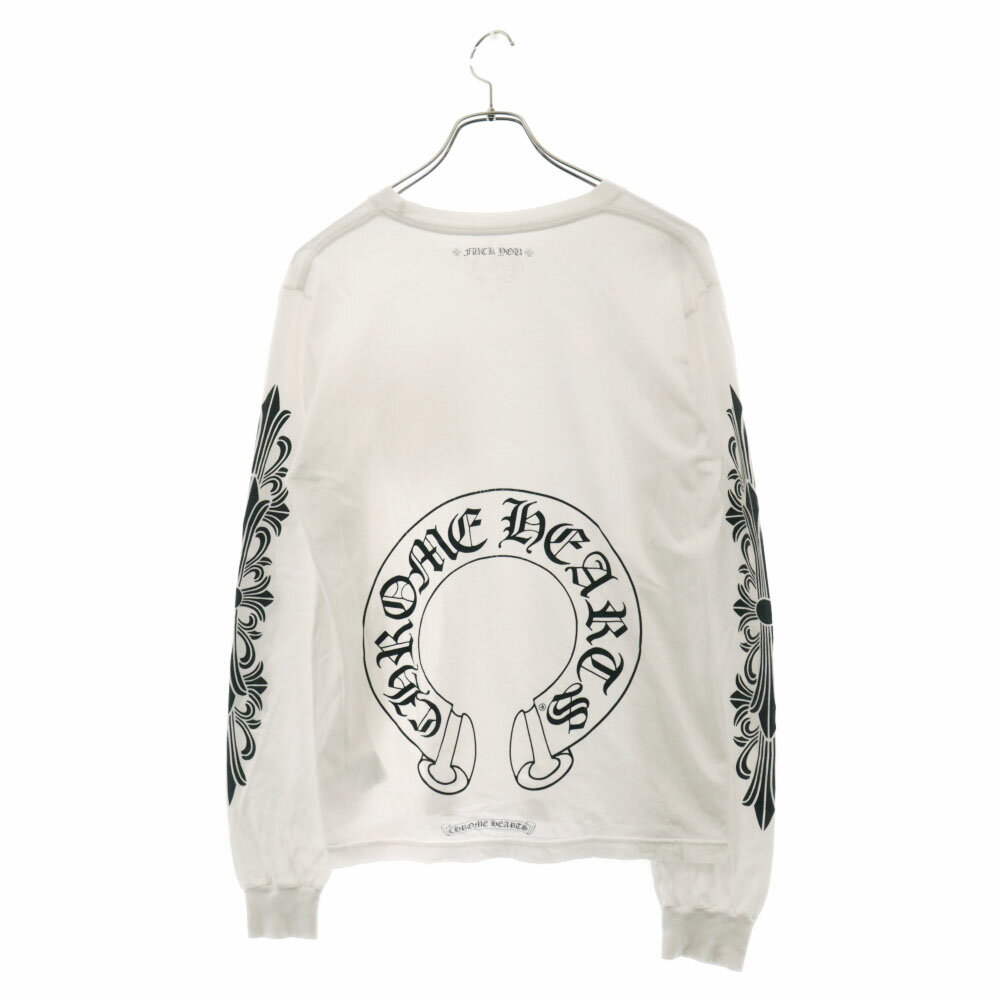 CHROME HEARTS(クロムハーツ) サイズ:M Horseshoe L/S Tee ホースシューロングスリーブTシャツ 長袖カットソー ロンT 長袖Tシャツ 袖フローラルクロスプリント ホワイト