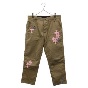 CHROME HEARTS(クロムハーツ) サイズ:34 CARPENTER CNVS クロスパッチ付きレザー切替カーペンターチノロングパンツ(ベージュ×ピンク)【中古】【程度B】【カラーベージュ】【取扱店舗OneStyle新宿店】