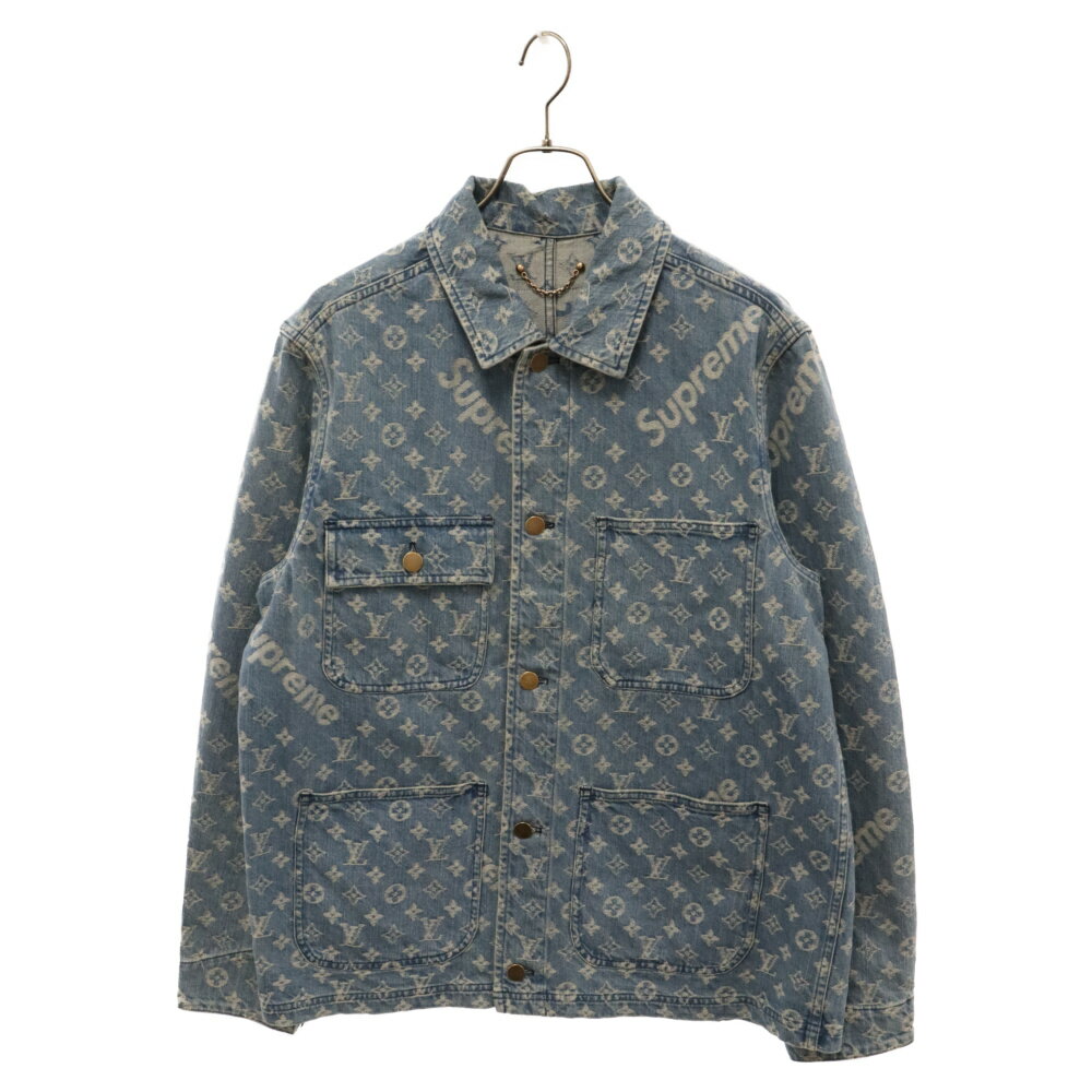 LOUIS VUITTON(ルイヴィトン) サイズ:46 17AW ×SUPREME LV Jacquard Denim Chore Coat ×シュプリーム モノグラムジャガードデニムジャケット チョアコート インディゴ 418N【中古】【程度A】【カラーブルー】【取扱店舗BRING福岡天神店】