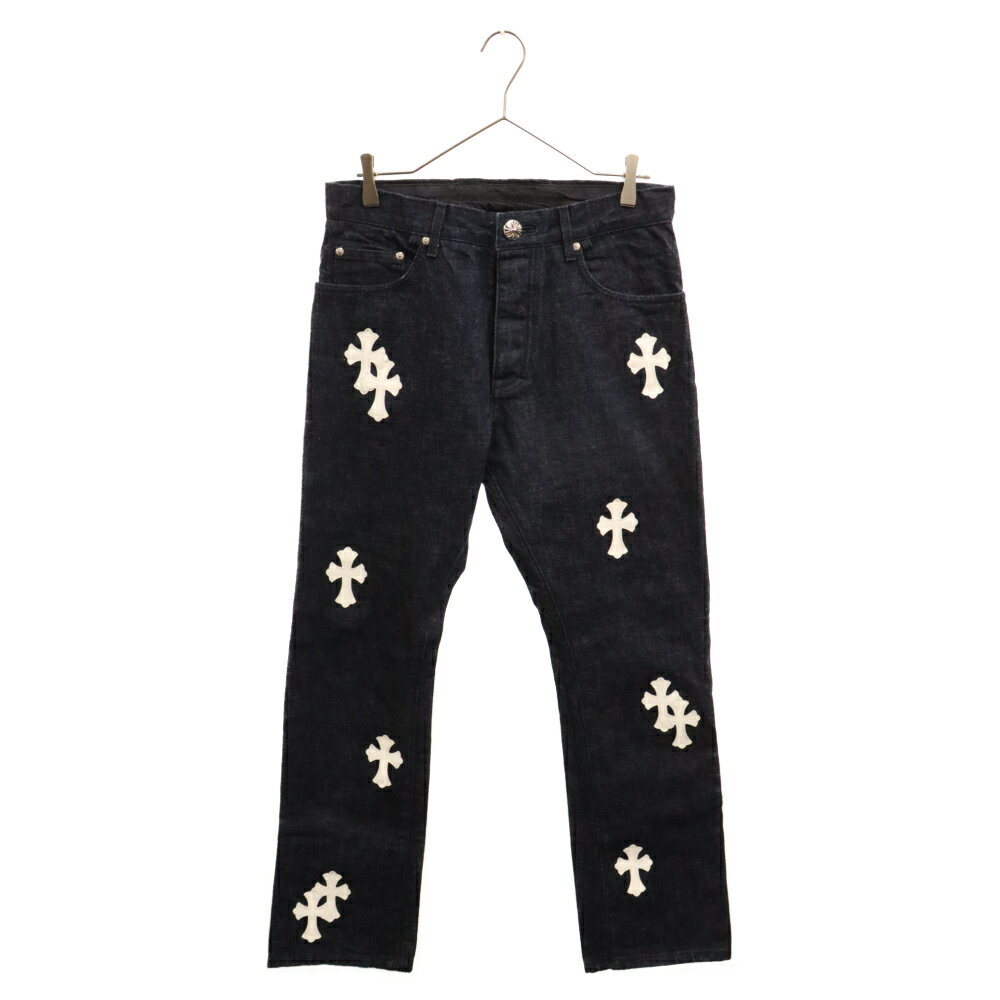 CHROME HEARTS(クロムハーツ) サイズ:32 DENIM CROSS PATCH クロスパッチ アフターカスタム デニムパンツ インディゴ/ホワイト【中古】【程度B】【カラーブルー】【取扱店舗BRING渋谷ANNEX店】