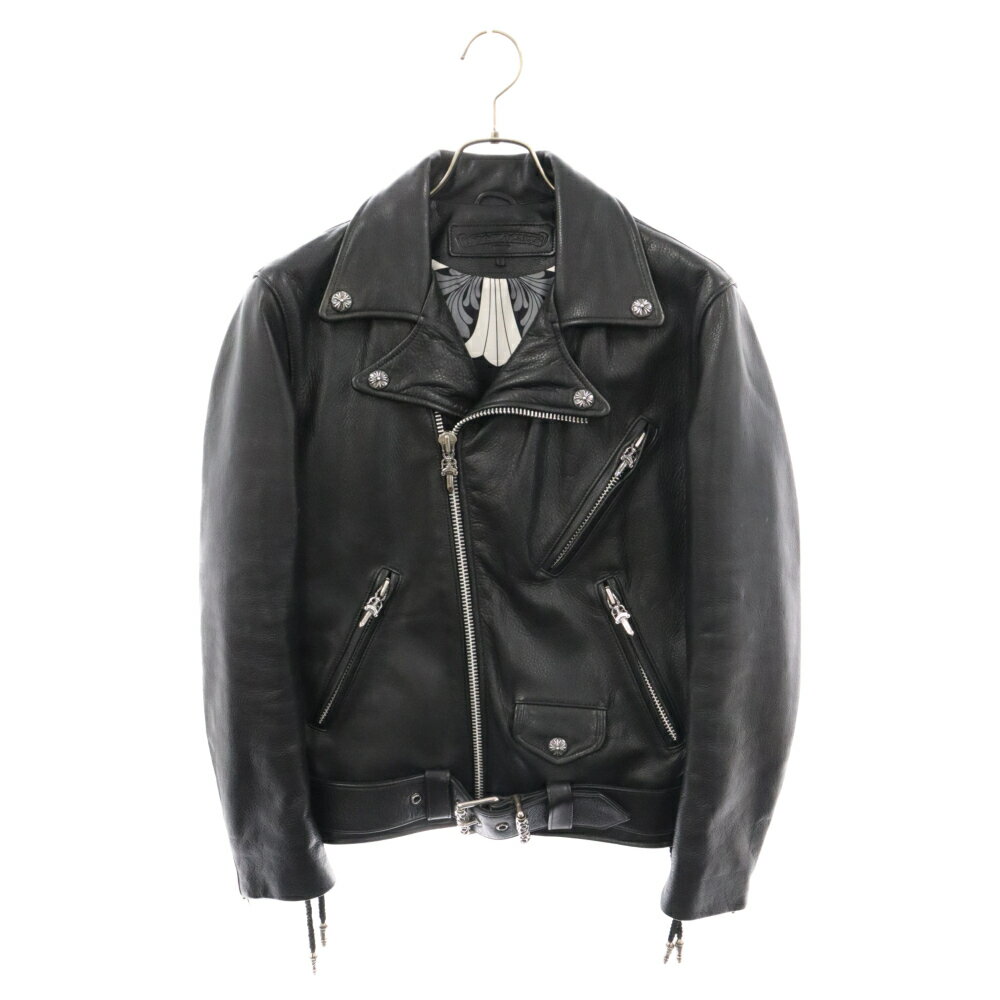 CHROME HEARTS(クロムハーツ) サイズ:S JJ DEAN/JJディーン 裏地シルク CHクロス ダガージップライダースレザージャケット ブラック【中古】【程度A】【カラーブラック】【取扱店舗新宿】