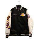 Mitchell Ness(ミッチェル アンド ネス) サイズ:XL NBA Team Origins Varsity Satin Jacket Los Angeles Lakers ロサンゼルス レイカーズ バーシティサテンジャケット スタジャン ブラック/ホワイト 0JBF4854-LAL【中古】【程度B】【カラーブラック】【オンライン限定商品】