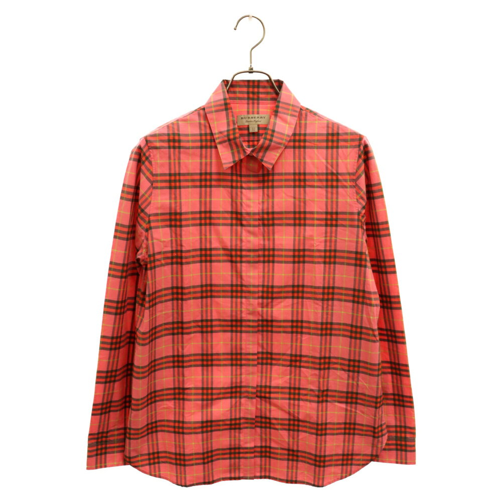 BURBERRY LONDON(バーバリーロンドン) サイズ:44 Crow multicolour Check print cotton shirt クロー マルチカラー チェック プリント コットン シャツ レディース ピンク 8002969/68E【中古】【程度A】【カラーピンク】【オンライン限定商品】