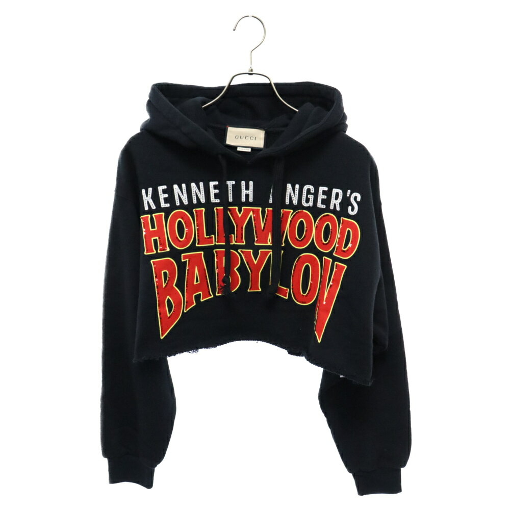 GUCCI(グッチ) サイズ:S 22AW Hollywood Babylon Cropped Hoodie 688197 ハリウッド バビロン クロップドフーディー ライトストーン付きプルオーバーパーカー レディース【新古品/中古】【程度S】【カラーブラック】【取扱店舗名古屋】