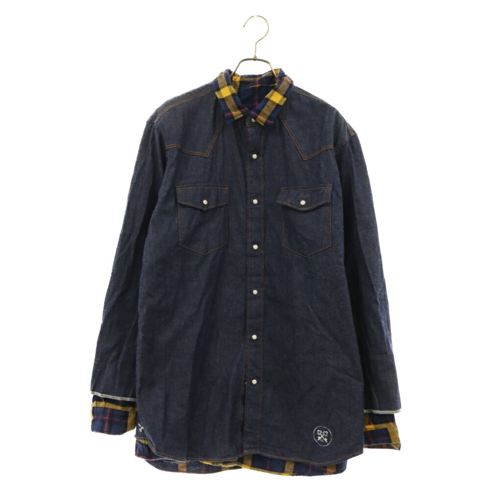 UNIFORM EXPERIMENT(ユニフォームエクスペリメント) サイズ:3 18AW REVERSIBLE DENIM WESTERN SHIRT リバーシブル デニムウエスタン チェック ロングスリーブ シャツ イエロー/インディゴ UE189028【中古】【程度B】【カラーマルチカラー】【オンライン限定商品】