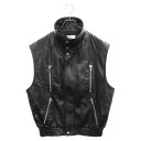 CELINE(セリーヌ) サイズ:46 22AW SLEEVELESS JACKET IN SOFT LAMBSKIN ソフトラムスキン ノースリーブ レザー ジャケット ブラック 2EC49280D【中古】【程度A】【カラーブラック】【取扱店舗新宿】