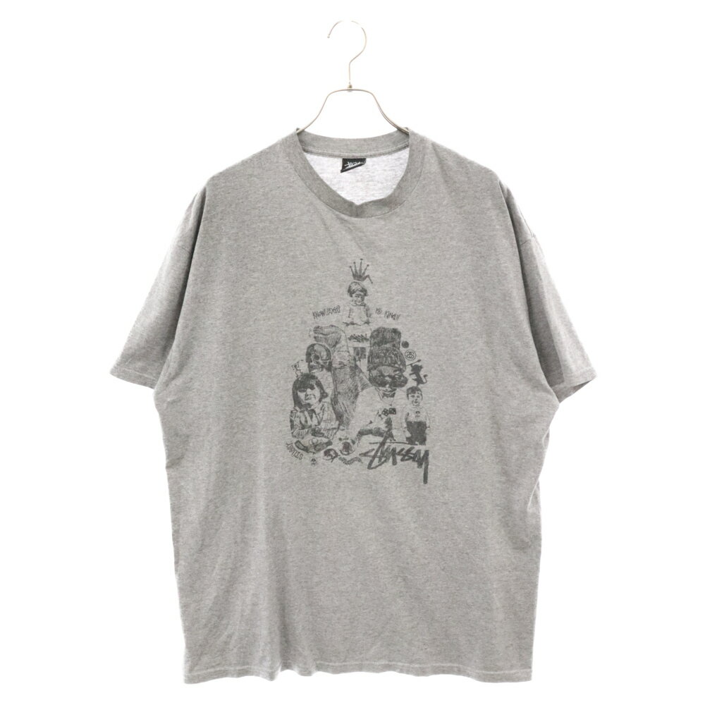 STUSSY(ステューシー) サイズ:XL 00S OLD KNOWLEDGE IS KING ナレッジキング 半袖クルーネックカットソー Tシャツ グレー【中古】【程度B】【カラーグレー】【取扱店舗BRING THRIFT CLOSET】