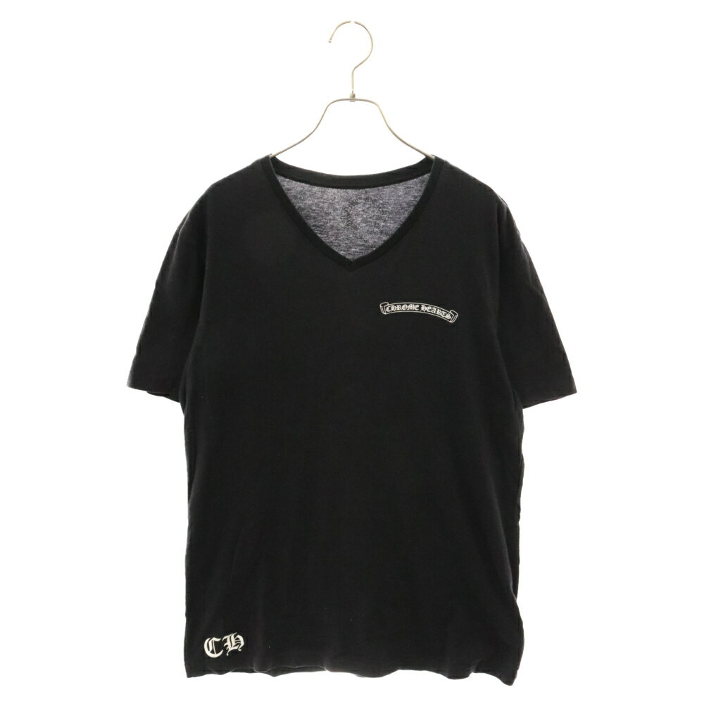 CHROME HEARTS(クロムハーツ) サイズ:M Scroll Label Logo Tee Vネック スクロールラベル バックフレアニープリント 半袖Tシャツ カットソー ブラック【中古】【程度B】【カラーブラック】【取扱店舗BRING渋谷ANNEX店】