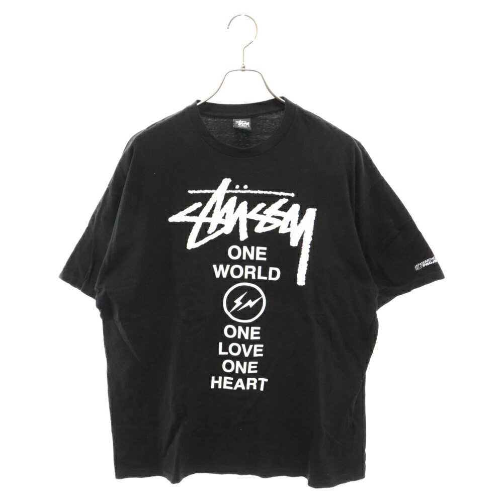 STUSSY(ステューシー) サイズ:XL ×FRAGMENT DESIGN ONE WORLD ONE LOVE TEE フラグメント デザイン Tシャツ 半袖カットソー ブラック【中古】【程度B】【カラーブラック】【取扱店舗BRING仙台店】