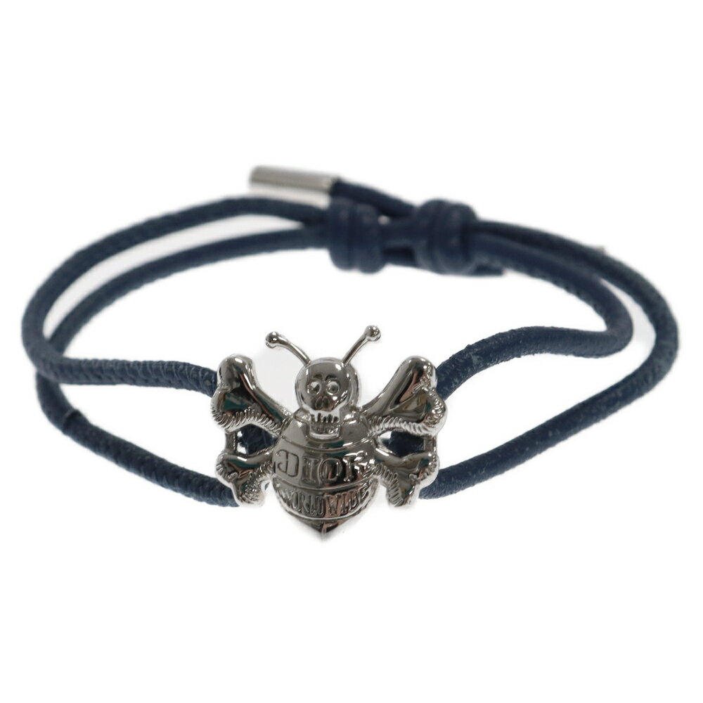 DIOR(ディオール) 20AW xShawn Stussy Cord Bee Bracelet×ショーンステューシー レザー コード ブレスレット スカル ビー ブルー/シルバー【中古】【程度B】【カラーブルー】【取扱店舗新宿】