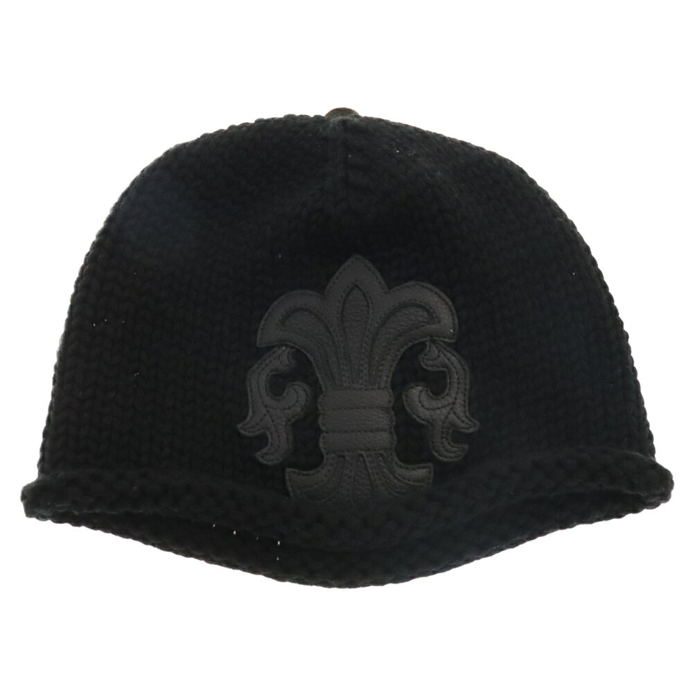 CHROME HEARTS(クロムハーツ) BEANIE CASH レザーパッチビーニー BSフレアパッチフレアボール付きカシミヤニットキャップ 帽子【中古】【程度A】【カラーブラック】【取扱店舗BRING心斎橋店】