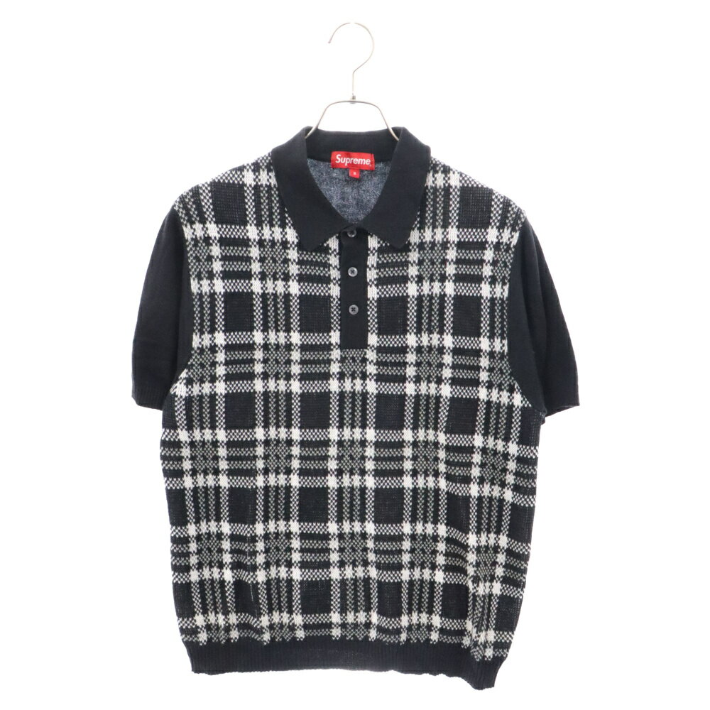 SUPREME(シュプリーム) サイズ:S 18SS Plaid Knit Polo ピルド チェック切り替え半袖ポロシャツ ブラック【中古】【程度B】【カラーブラック】【オンライン限定商品】