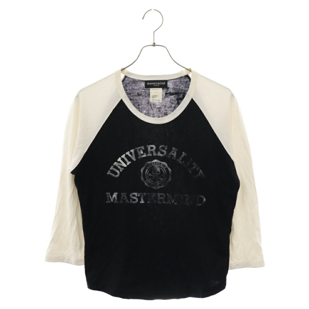 mastermind JAPAN(マスターマインドジャパン) サイズ:S カレッジスカルロゴプリント ラグランTシャツ ブラック/ホワイト【中古】【程度B】【カラーブラック】【オンライン限定商品】