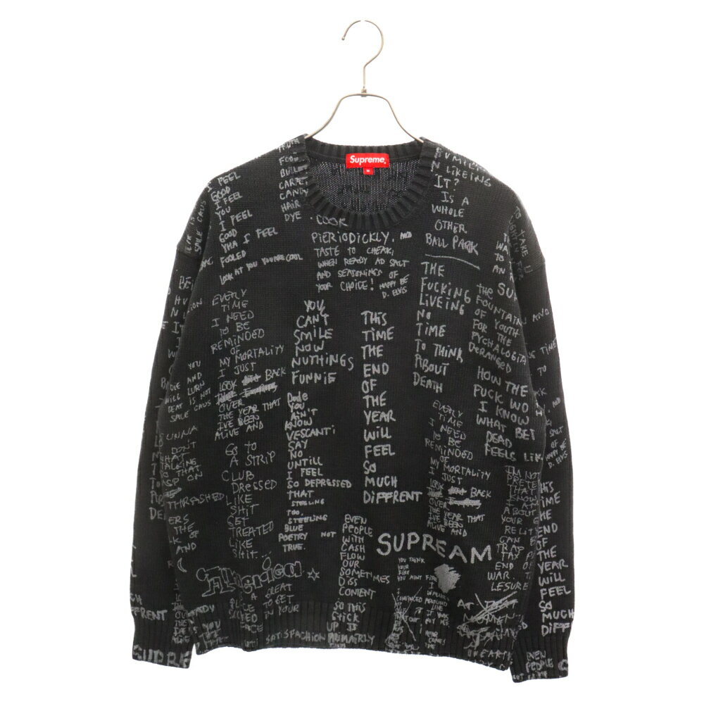 SUPREME(シュプリーム) サイズ:M 23SS Gonz Poems Sweater ゴンズ ポエム クルーネック 総柄 ニットセーター ブラック【中古】【程度A】【カラーブラック】【取扱店舗BRING心斎橋店】