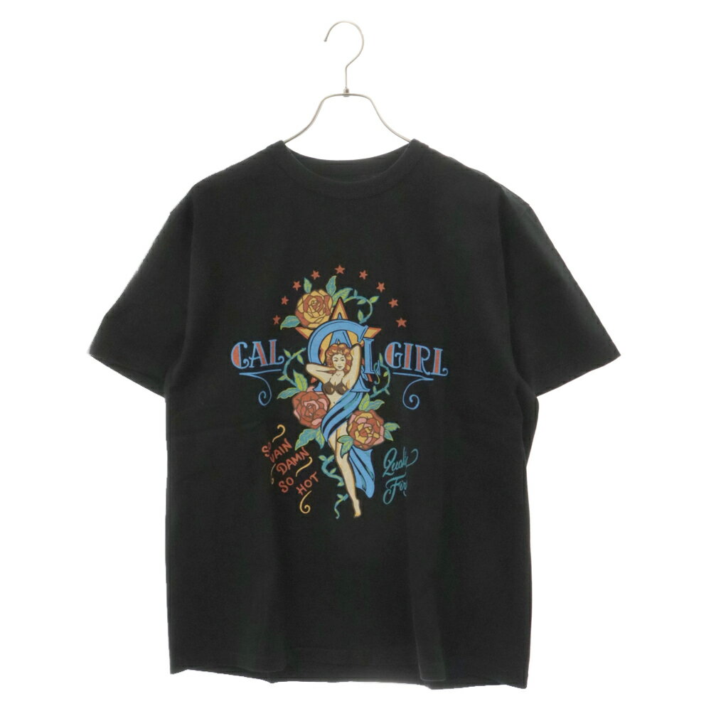 CALEE(キャリー) サイズ:L Binder neck syndicate retro girl vintage t-shirt CL-23SS004NT ロゴプリント半袖Tシャツ【新古品/中古】【程度S】【カラーブラック】【オンライン限定商品】