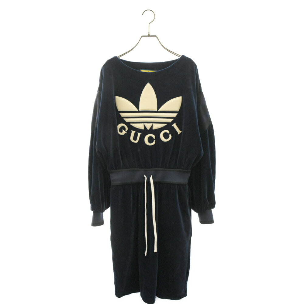 GUCCI(グッチ) サイズ:S ×adidas Velours Dress ×アディダス ベロア ロゴワンピース ネイビー レディース 695679XJEC9【中古】【程度A】【カラーネイビー】【オンライン限定商品】