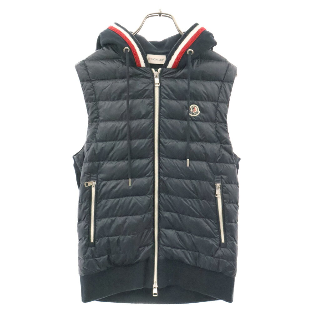 MONCLER(モンクレール) サイズ:S 18AW GILET D10918420400 ナイロン切替 ノースリーブ スウェット ジップアップ パーカー フーディ ネイビー【中古】【程度A】【カラーネイビー】【オンライン限定商品】