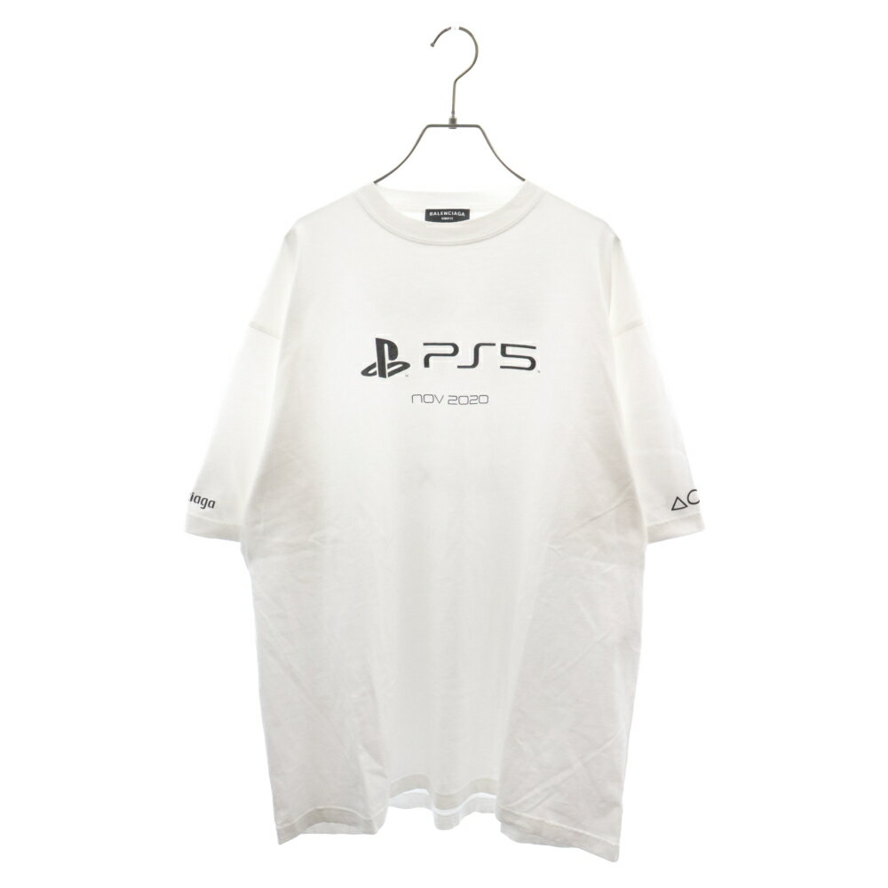 BALENCIAGA(バレンシアガ) サイズ:S 21AW ×SONY PlayStation5 651795 TKVF3 プレイステーション5 PS5ロゴプリント半袖Tシャツ カットソー ホワイト【中古】【程度A】【カラーホワイト】【取扱店舗原宿】