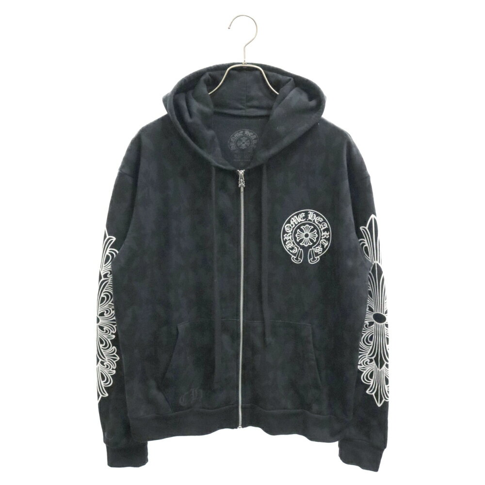 CHROME HEARTS(クロムハーツ) サイズ:S 24SS Graveyard Cemetery Cross Sweat Zip-Up Hoodie 総柄 グレイブヤード セメタリークロス ジップアップパーカー ブラック 国内ギャラ付き【新古品/中古】【程度S】【カラーブラック】【取扱店舗BRING福岡天神店】