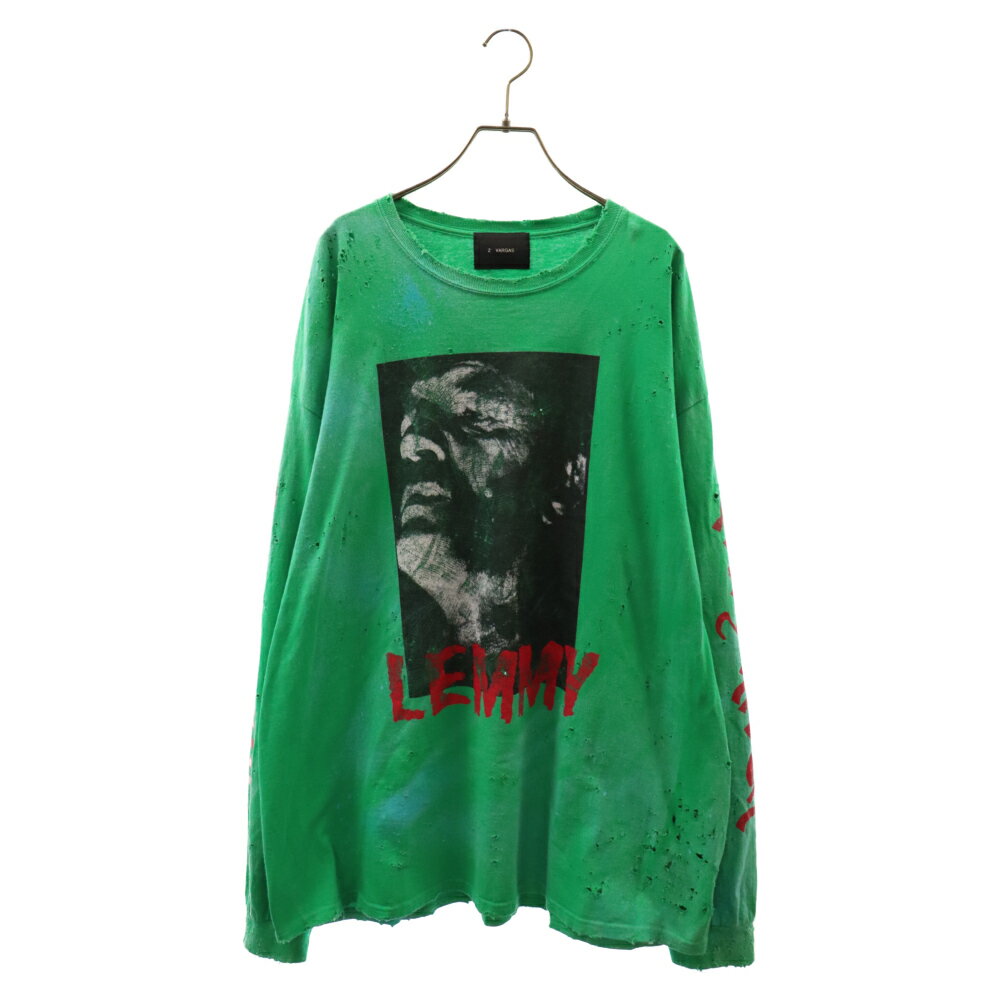 Z.VARGAS(ザックバルガス) LEMMY L/S TEE レミー プリント ダメージ クルーネック 長袖Tシャツ カットソー グリーン【中古】【程度B】【カラーグリーン】【オンライン限定商品】