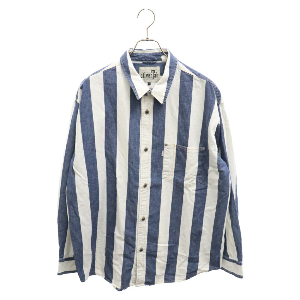 Levi 039 s(リーバイス) サイズ:M SILVER TAB STRIPE L/S SHIRT シルバータブ ストライプ 長袖シャツ ホワイト/インディゴ A3404-0003【中古】【程度A】【カラーホワイト】【取扱店舗BRING THRIFT CLOSET】