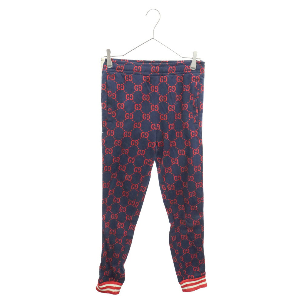 GUCCI(グッチ) サイズ:XS 18SS GG Jacquard Sweat Pants GGジャカードスウェットテクニカルパンツ サイドシェリーライン総柄トラックパンツ ネイビー 496920-X9L13【中古】【程度A】【カラーネイビー】【取扱店舗BRING京都河原町店】