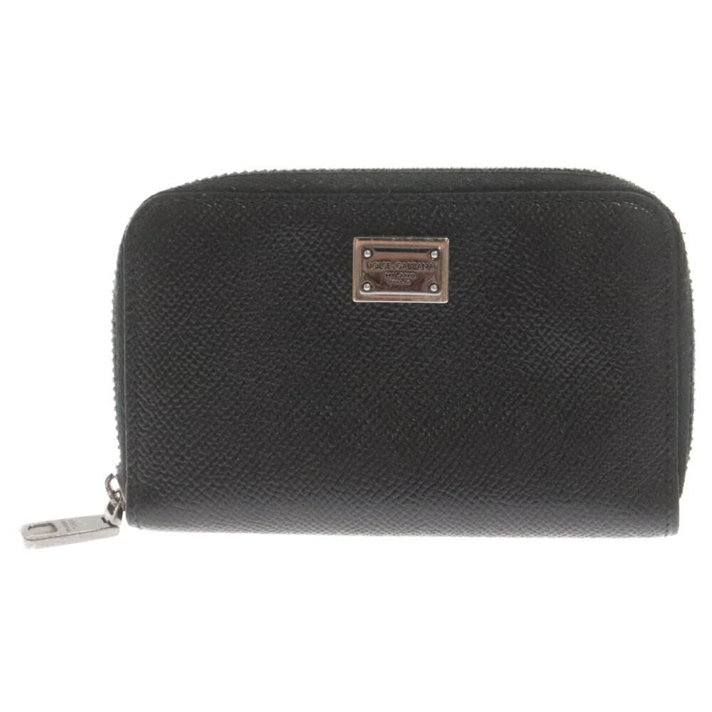 DOLCE & GABBANA(ドルチェアンドガッバーナ) ロゴ メタルプレート ラウンドジップコインバース 財布 ブラック【中古】【程度B】【カラーブラック】【オンライン限定商品】
