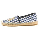 GUCCI(グッチ) サイズ:6.5 タイガーワッペン チェック柄 エスパドリーユ シューズ ブルー/ベージュ【中古】【程度B】【カラーブルー】【オンライン限定...