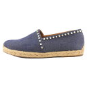 CHRISTIAN LOUBOUTIN(クリスチャンルブタン) スパイクスタッズ エスパドリーユ スリッポン シューズ ネイビー/ベージュ【中古】【程度B】【カ...