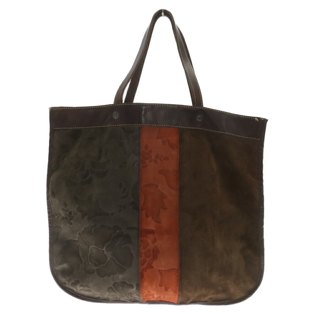 JAMIN PUECH(ジャマンピュエッシュ) スウェード ボタニカルエンボスレザートートバッグ ハンド ブラウン マルチ【中古】【程度B】【カラーブラウン】【オンライン限定商品】