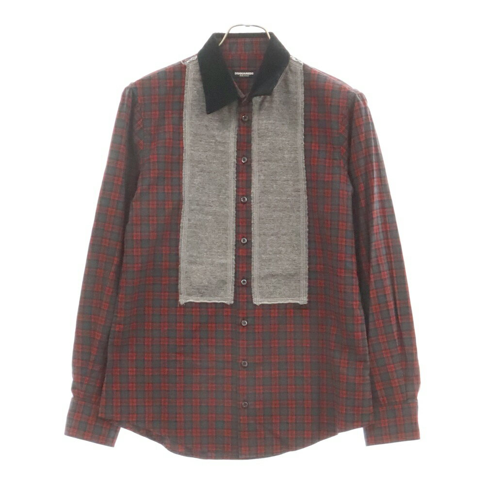 DSQUARED2(ディースクエアード) サイズ:48 14AW 再構築長袖チェックシャツ レッド S74DL0652【中古】【程度A】【カラーレッド】【取扱店舗BRING THRIFT CLOSET】