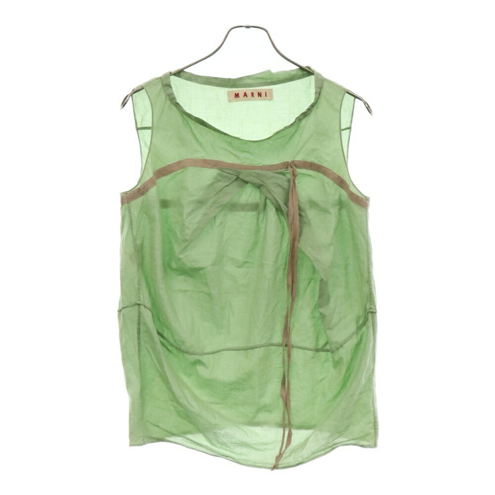 MARNI(マルニ) サイズ:38 ドローコード ノースリーブ コットン カットソー レディース グリーン【中古】【程度C】【カラーグリーン】【オンライン限定商品】
