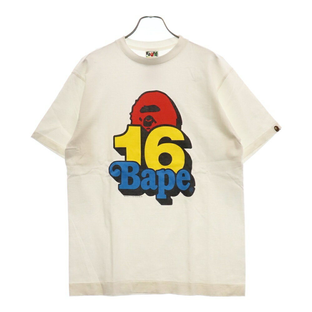A BATHING APE(アベイシングエイプ) サイズ:M 16周年 マルチカラープリントクルーネックコットン半袖Tシャツ ホワイト/マルチ【中古】【程度A】【カラーホワイト】【オンライン限定商品】