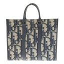 DIOR(ディオール) イーストウエスト トートバッグ マキシ ディオール オブリーク ジャカード バッグ 鞄 ベージュ/ネイビー【中古】【程度A】【カラーネイ...