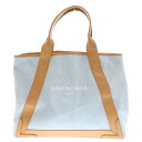 BALENCIAGA(バレンシアガ) サイズ:M CABAS デニム カバ ミディアム フロントロゴプリント ポーチ付ハンドバッグ ライトブルー/ベージュ【中古...