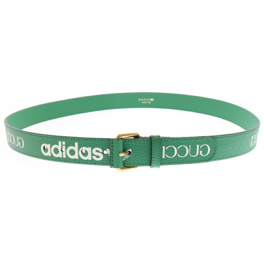 【sale対象】GUCCI(グッチ) サイズ:100・40 ×ADIDAS アディダス ロゴプリント レザーベルト グリーン 702277 U4DBT【新古品/中古】【程度S】【カラーグリーン】【オンライン限定商品】