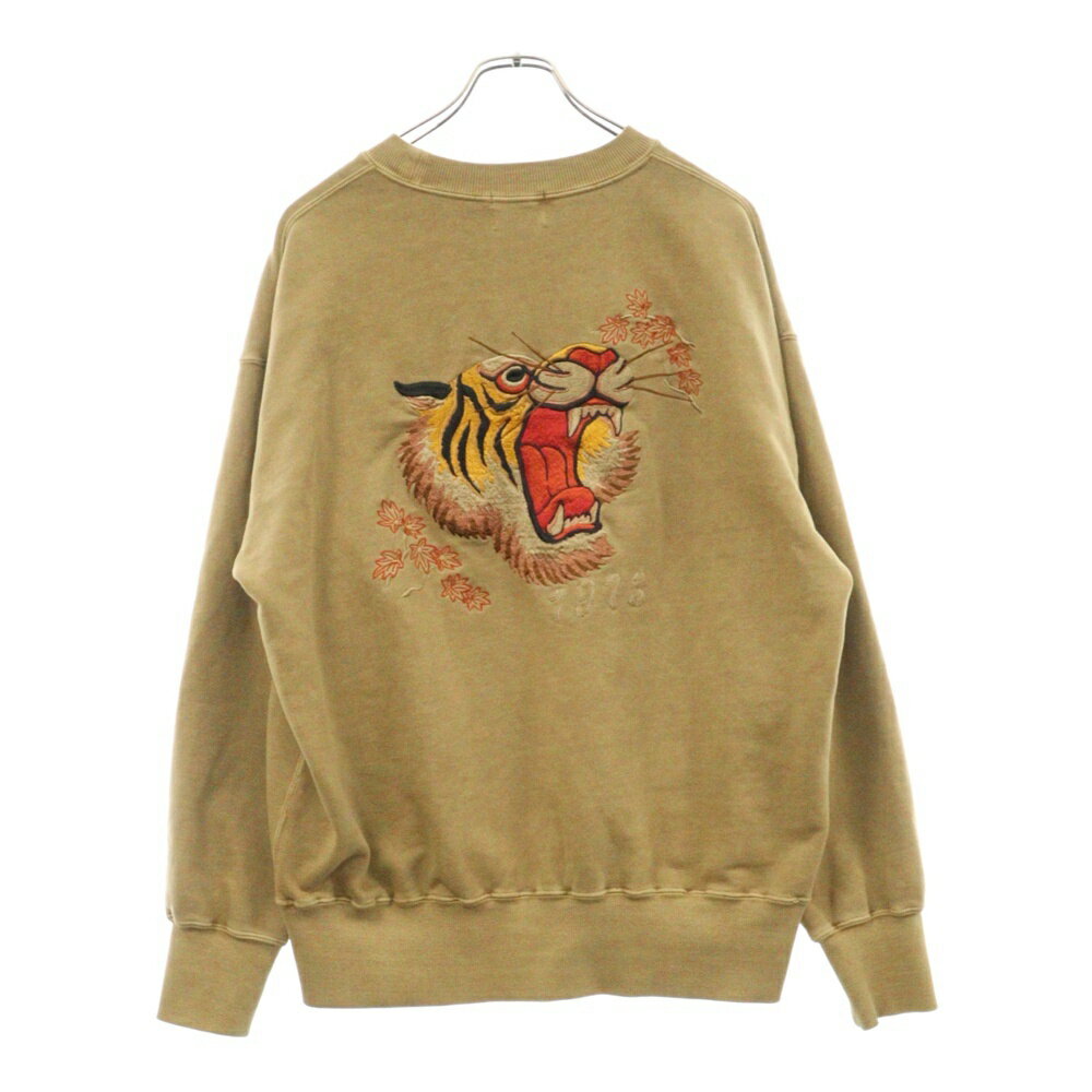SCHOTT(ショット) サイズ:XL タイガー 刺繍 クルーネック ポケット付き スウェットトレーナー ベージュ【中古】【程度A】【カラーベージュ】【オンライン限定商品】