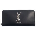 SAINT LAURENT PARIS(サンローランパリ) ラウンドファスナー長財布 ブラック ロングウォレット シルバー レザー 617415【新古品/中古】...