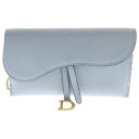 Christian Dior(クリスチャンディオール) サドル チェーンウォレット ライトブルー ロングウォレット レザー 長財布 ショルダーバッグ ゴールド金...