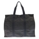 HERMES(エルメス) エールラインTGM グレー キャンバス トートバッグ 肩掛けバッグ ブラック ハンドバッグ シルバー金具【中古】【程度A】【カラーブラ...