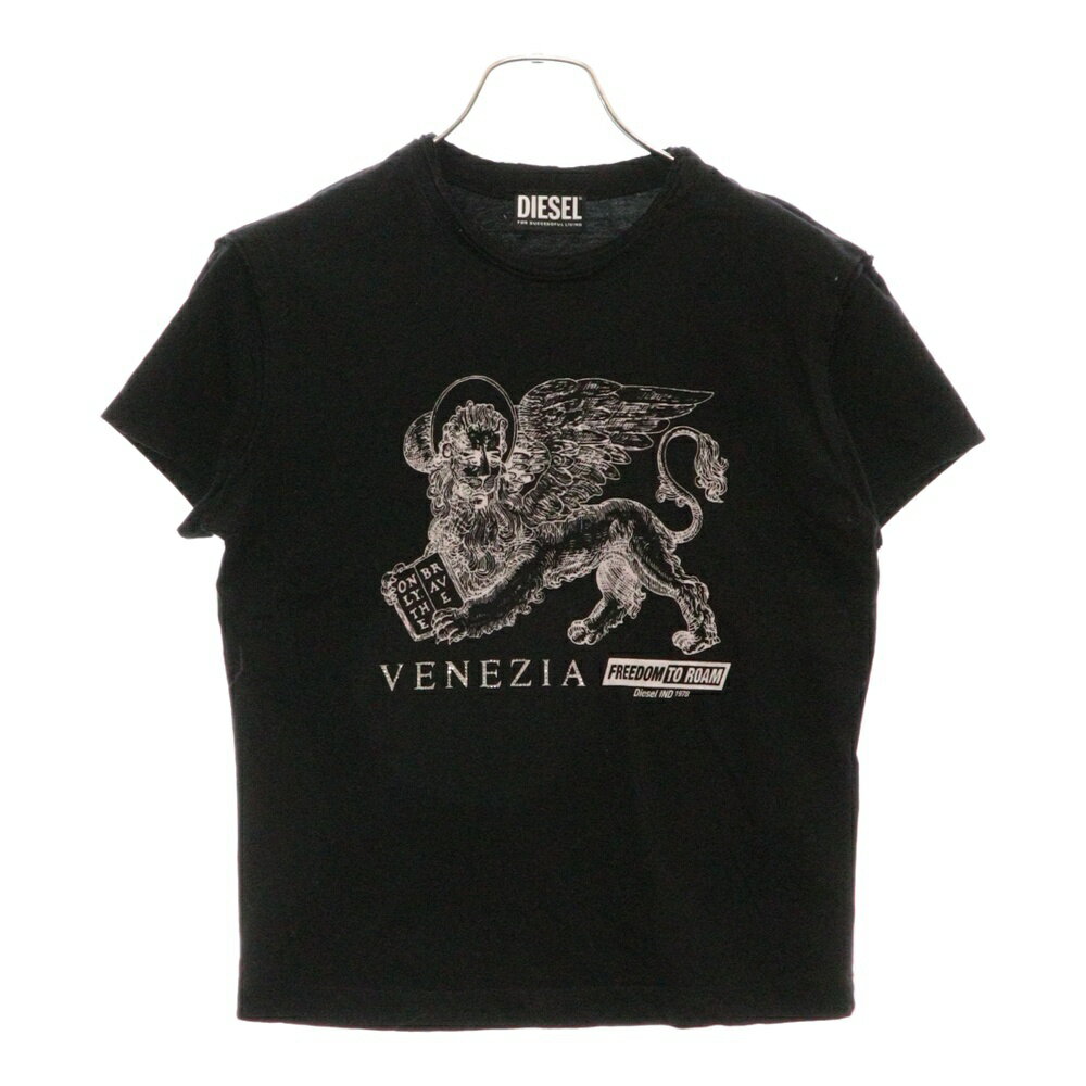 DIESEL(ディーゼル) サイズ:S レディース VENEZIAプリント クルーネック 半袖Tシャツ ブラック CO2259【中古】【程度B】【カラーブラック】【オンライン限定商品】