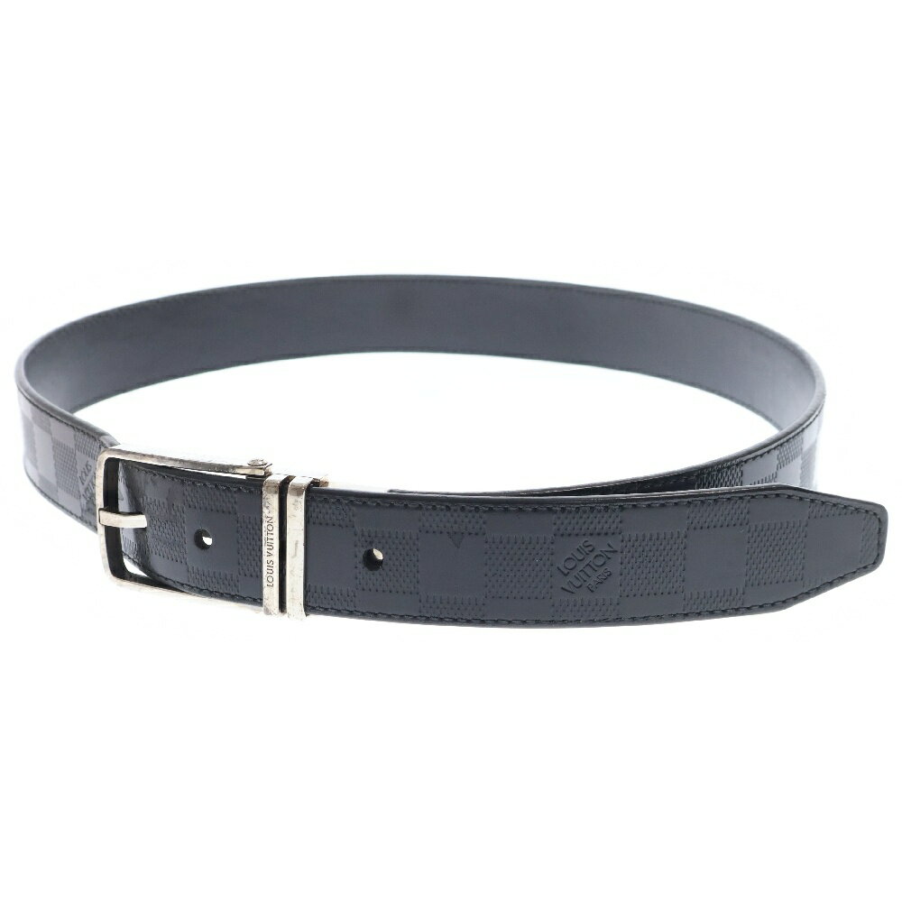 LOUIS VUITTON(ルイヴィトン) サイズ:34/85 ダミエ アンフィニ サンチュールボストン レザーベルト シルバー/ブラック【中古】【程度B】【カラーシルバー】【オンライン限定商品】