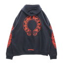 CHROME HEARTS(クロムハーツ) サイズ:XL SWTSHRT PLVR プルオーバーパーカー 袖フローラルバックホースシューパーカー ネイビー/レッ...