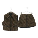 FENDI(フェンディ) サイズ:40 ズッカ柄 ジップアップベスト ミニスカート セットアップ ブラウン レディース【中古】【程度B】【カラーブラウン】【オン...